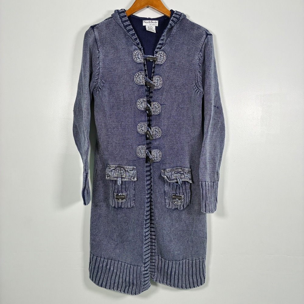 NorthStyle Cardigan XL Toggle Hood Longline Acid Wash Boho Coastal Granola Girl
